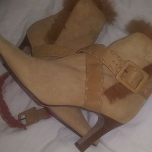 Antonio Melian Tan Ankle Boots W/Fur & Buckel 7